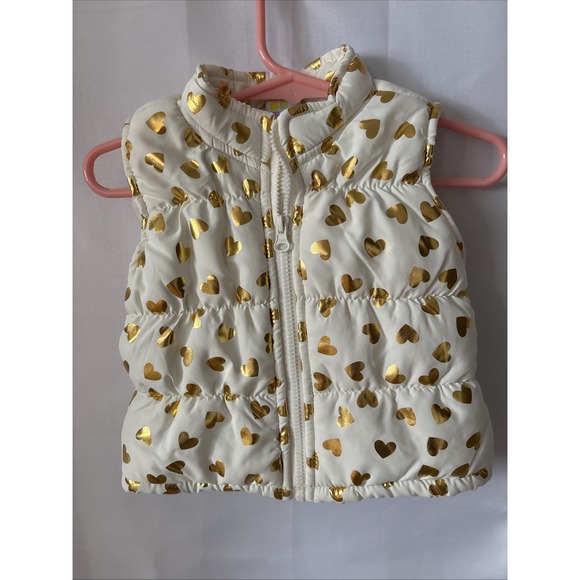 healthtex Other - Healthtex Toddler Baby‎ Girls Puffer Vest Size 12M Ivory W/Gold Hearts NWOT